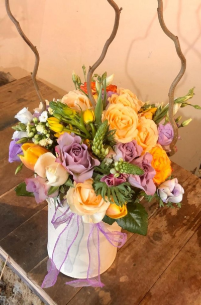 Jeanie - A florist choice mix in dusty pinks, mellow yellows and whites against delicate green foliage and twisted willow. This bouquet is presented in a vase to make it easy to keep.

A gorgeous floral gift perfect for any occasion.

Each bouquet is designed and created by the talented florists at Flowers of Kidderminster. Professional, qualified, local florists, Emma and her team add a touch of pizazz and style to every bouquet. Every arrangement is put together by hand, from scratch, from the wide selection of beautiful fresh flowers here in our shop on Lisle Avenue.

Container may vary from the photograph. Please contact us to discuss available containers.

Almost what you're after? We can tailor any bouquet to your needs and budget. Want to incorporate their favourite colours? Do you want to adapt the style to your needs and budget? All colours, styles and budgets can all be catered for.

All flowers are subject to availability. Substitutes may be used but your bouquet will always look beautiful!

Order this item before 2pm for same day delivery by Flowers of Kidderminster in Kidderminster and surrounding areas.

Available for delivery on any day of your choice.