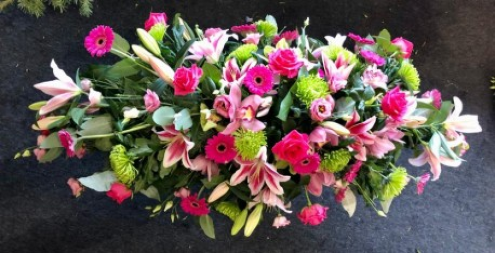 Coffin Spray Orchid, Lilies & Roses