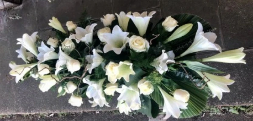 Lilies and Roses Coffin Spray White