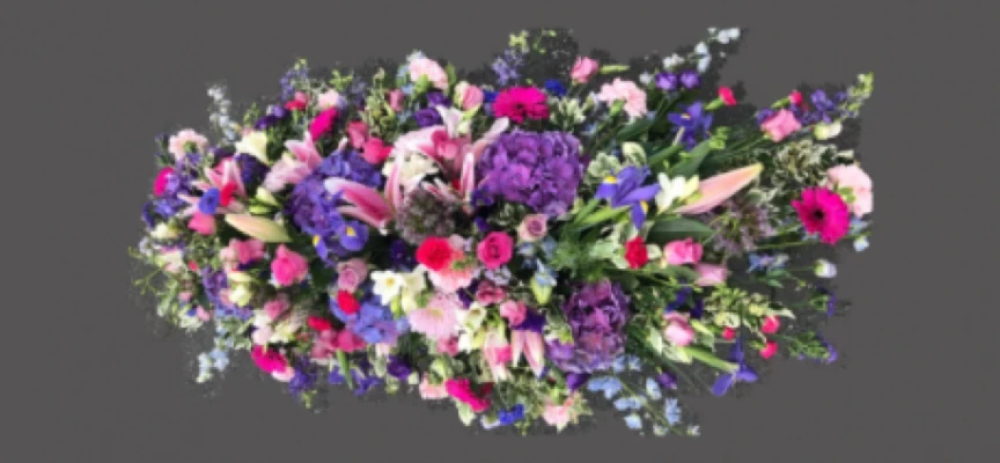 Summer Casket Spray Purple and Pink