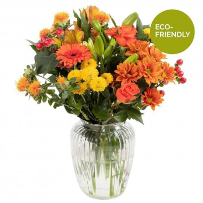 Orange sky - A beautiful Autumn inspired vase of vibrant flowers made to impress.